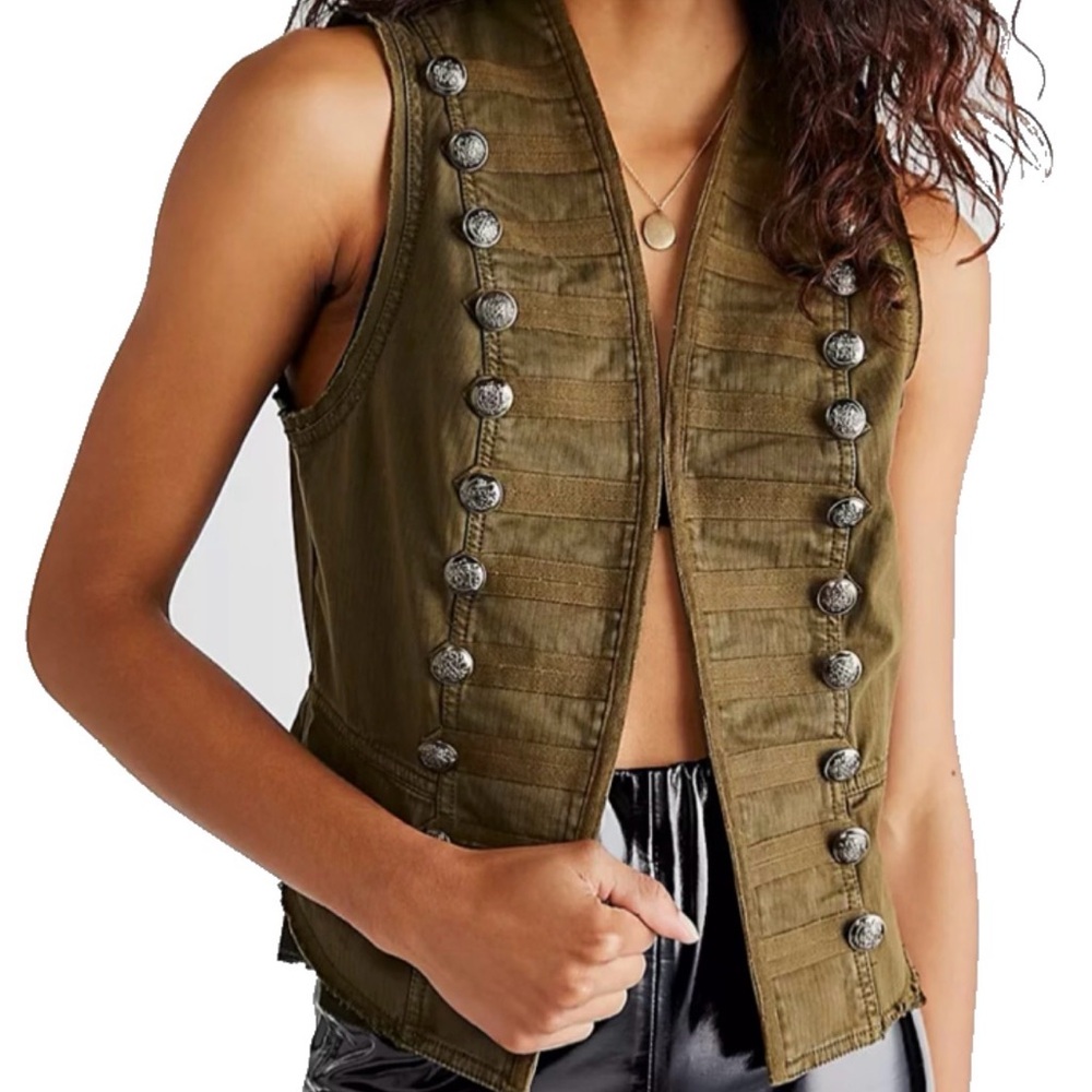 Free People Olive Green Military Vest